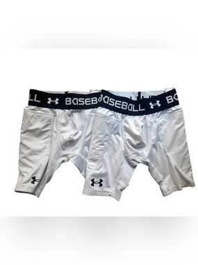 Under Armour Utility Sliding Shorts Cup Pocket White Size Youth Small Set of Two
